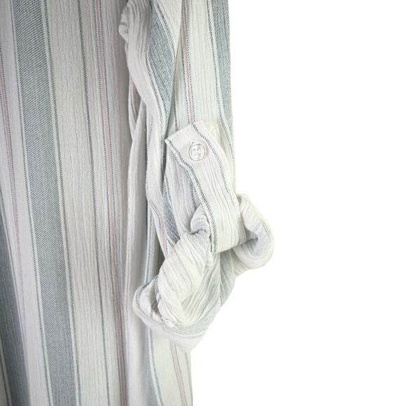 Market & Spruce Stitch Fix Lightweight Striped Button Down Shirt Blouse Blue,‎ S - Picture 10 of 11